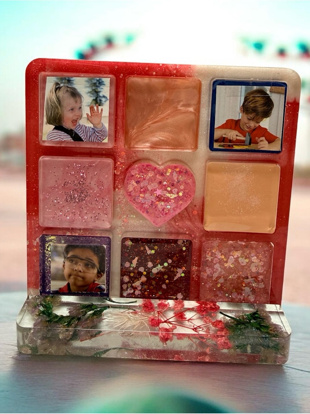Handmade Pink Resin Photo Frame with Glitter Heart